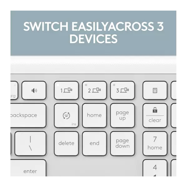 Logitech Signature Slim MK950 Wireless Keyboard, Sleek Design, Switch Typing Between Devices, Quiet Typing, Bluetooth, Multi-OS, Windows, Mac, Chrome, QWERTY UK Layout, White - 2